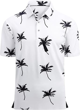 Alex Vando Mens Golf Shirt Moisture Wicking Quick-Dry Print Performance Polo Shirts for Men