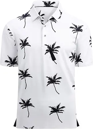 Alex Vando Mens Golf Shirt Moisture Wicking Quick-Dry Print Performance Polo Shirts for Men