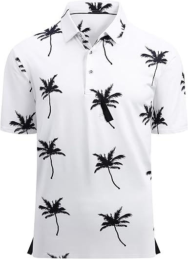 Alex Vando Mens Golf Shirt Moisture Wicking Quick-Dry Print Performance Polo Shirts for Men