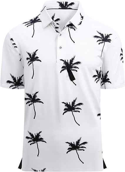 Alex Vando Mens Golf Shirt Moisture Wicking Quick-Dry Print Performance Polo Shirts for Men