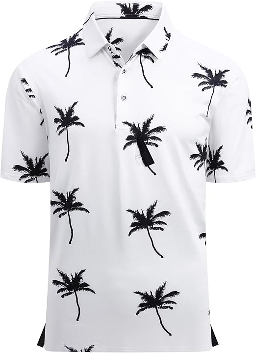 Alex Vando Mens Golf Shirt Moisture Wicking Quick-Dry Print Performance Polo Shirts for Men