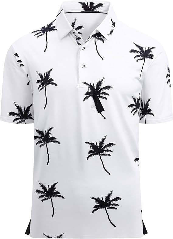 Alex Vando Mens Golf Shirt Moisture Wicking Quick-Dry Print Performance Polo Shirts for Men
