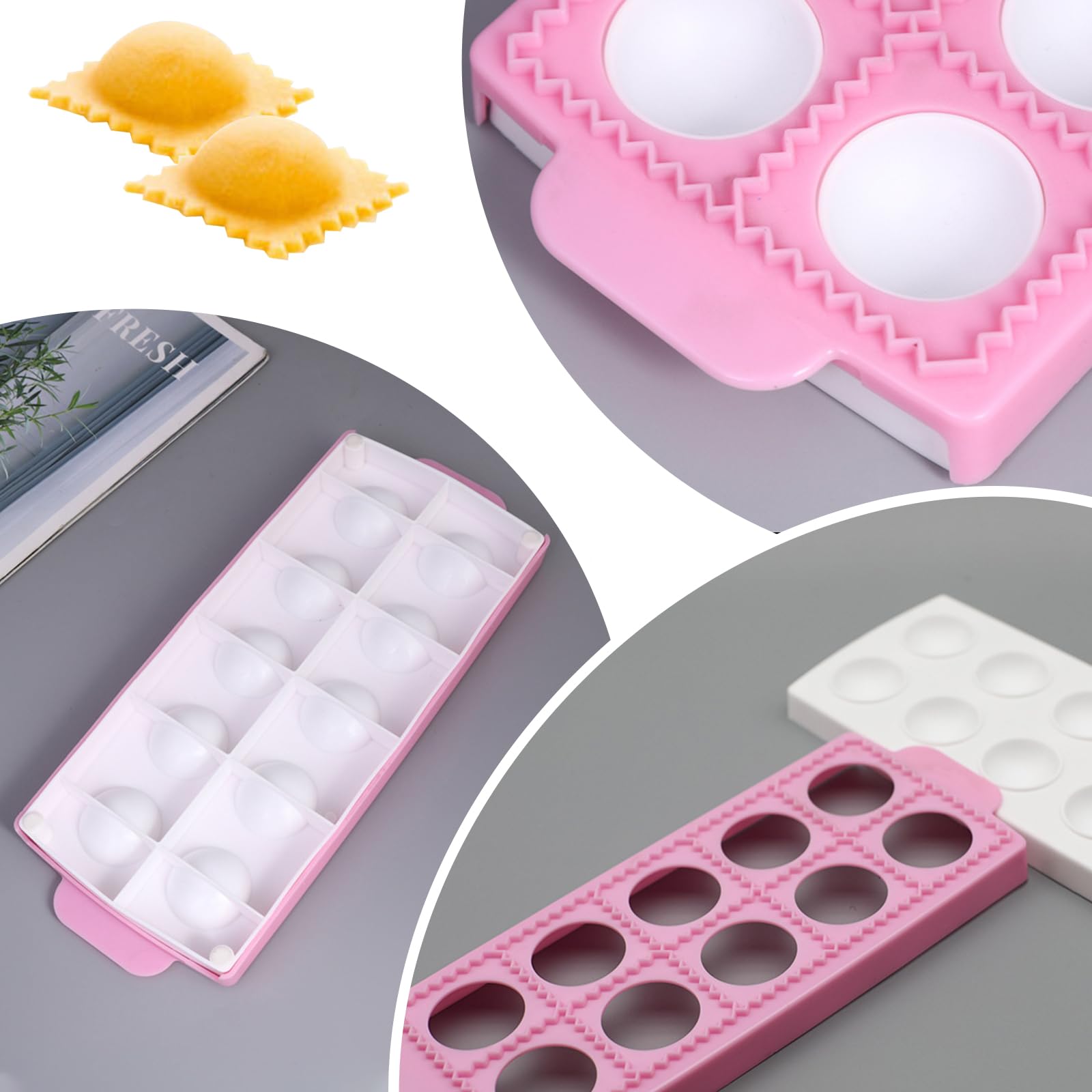 BringLucky One Piece Professional Dumpling Pastry Maker Mold, Manual Ravioli Maker, Pink, Plastic, 10 Molds - Image 4