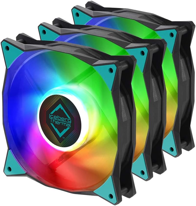 Iceberg Thermal IceGALE Addressable RGB 120mm PWM Dual Ball Bearing ARGB Case Fan ((3-Pack) Black)