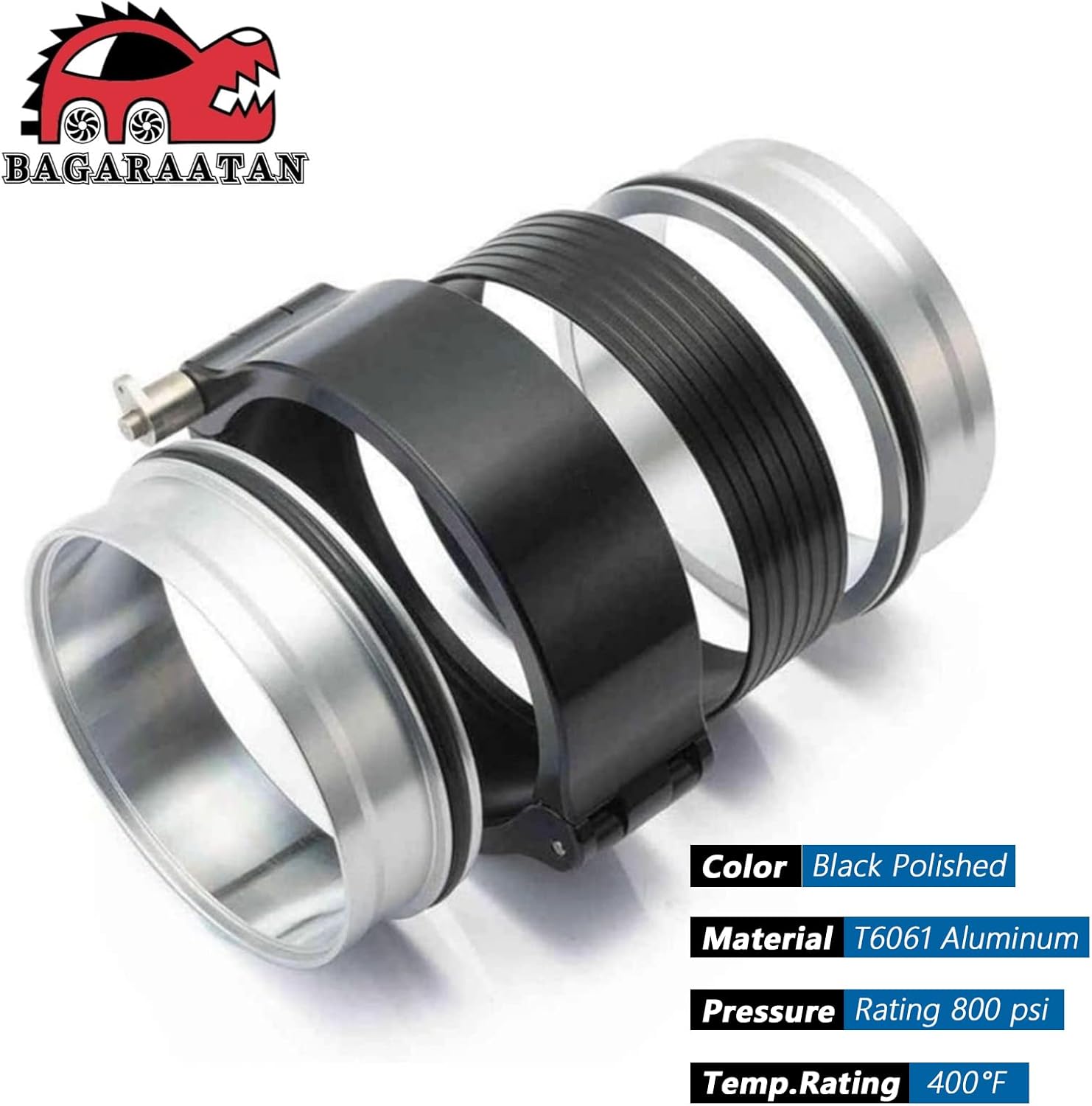 Aluminum Quick Release V-Band Clamp,4"/102mm Intake Intercooler Pipe Clamp,Intake Intercooler Pipe Throttle Union Sleeve(Black)