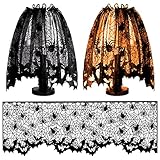 Lucleag 3Pcs Halloween Black Lace Spider Web Bat Lampshades Cover, 20x60 Inch Black Lace Lampshade C