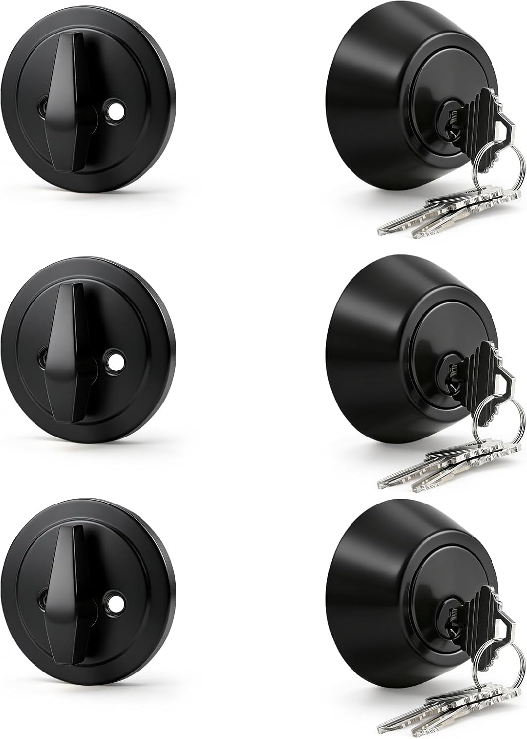3 Pack Single Cylinder Deadbolts Flat Black, Keyed One Side Deadbolt Lock, Matte Black Interior & Exterior Door Hardware (for Entrance Lock and Front Gate)