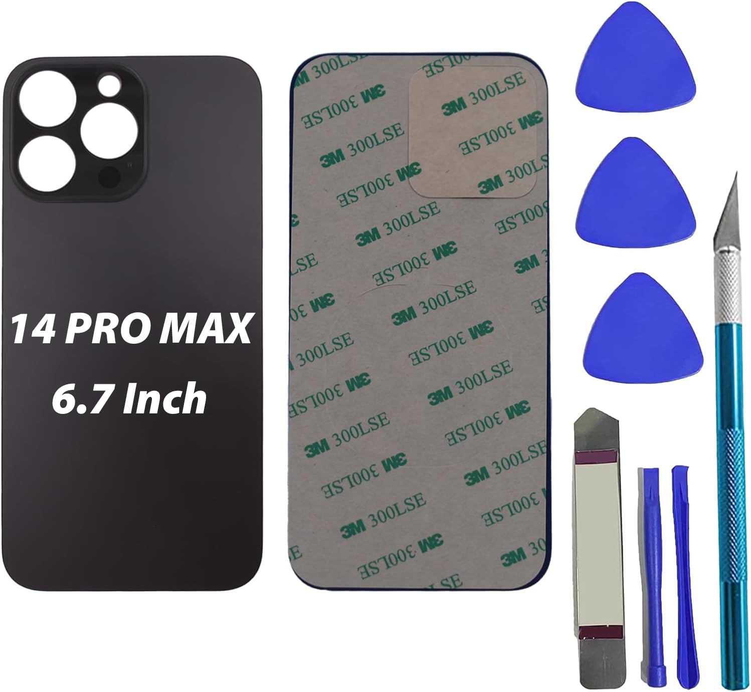 Sostituzione del coperchio del vetro posteriore 14 Pro Max per iPhone 14 Pro Max Sostituzione del vetro posteriore posteriore da 6,7 '' con kit di strumenti di riparazione,Colore:Nero siderale