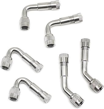 6 PCS Metal Tire Valve Stem Extensions, 45 Degree 90 Degree 135 Degree Universal Valve Stem Extensions Compatible with Bicycles, Stroller, Dual Wheels Passenger Cars Motorcycles and Trailers, Silver