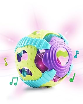 Intellibaby Premium Musical Sensory Grasping Rattle Ball for Newborns | Interactive Moving Light & Sound Toys |Develops Auditory Sense |Non-Toxic Rattles for 0-6 Months Babies |Musical Toys for Babies