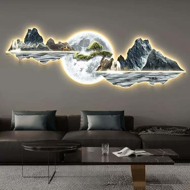 Décoration murale 3D paysage de montagne tableau LED suspendre pour couloir