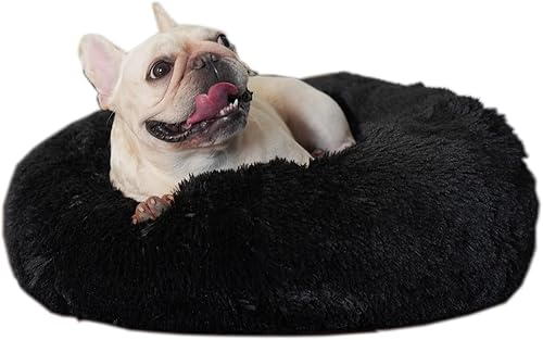 Cama negra lavable para perros pequeños, cama mullida para perros pequeños de 19 pulgadas, cama suave para mascotas pequeñas, calmante y