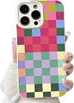 NITITOP Compatible with iPhone 16 Pro Case Cute Aesthetic Checkerboard Checkered Pattern for Women Girl Trendy Slim Fit TPU Silicone Shockproof Full Camera Protection Cover - White