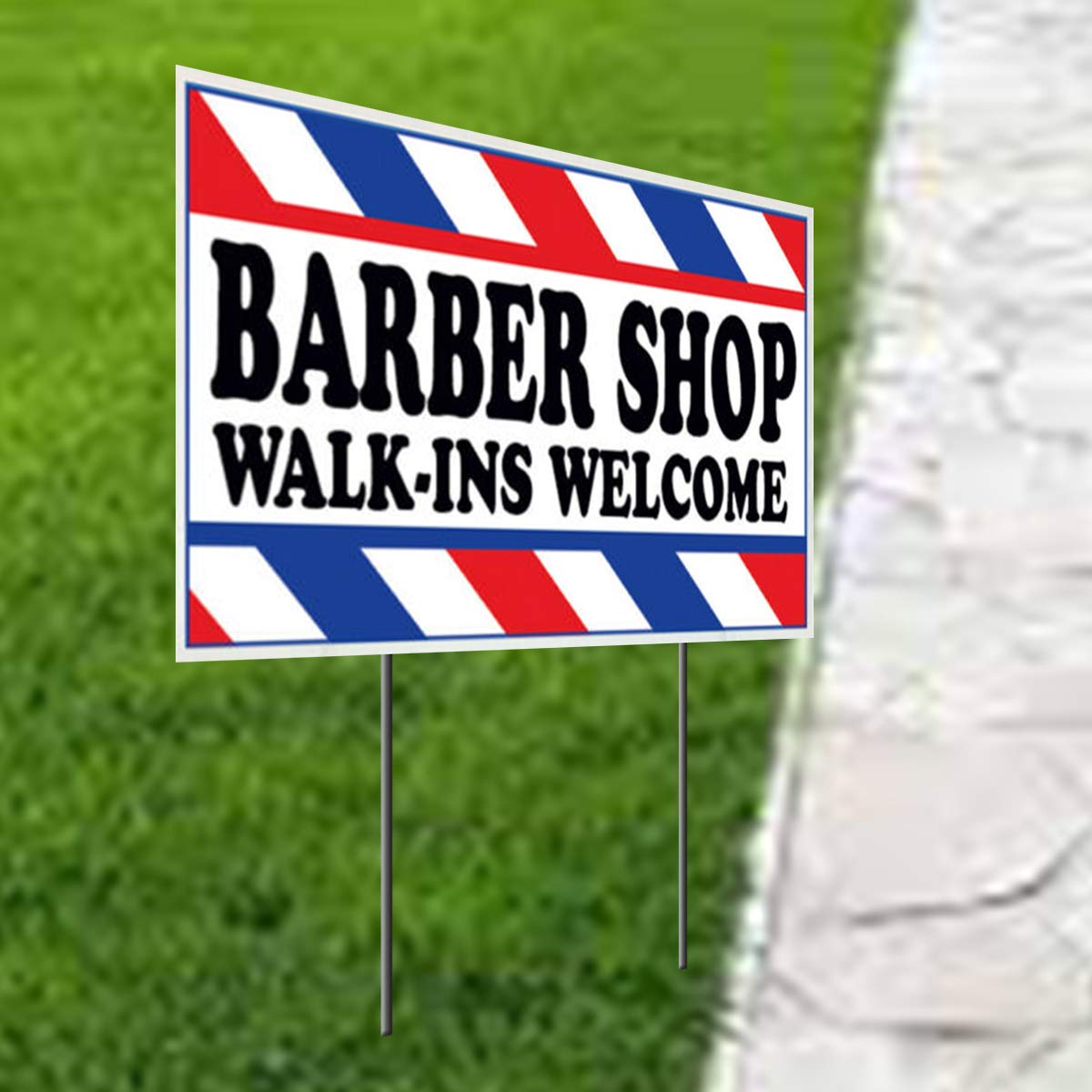 Buy Barber Shop Sign 16" x 12" with Metal HStakes DOUBLE SIDED Barber Sign Signs