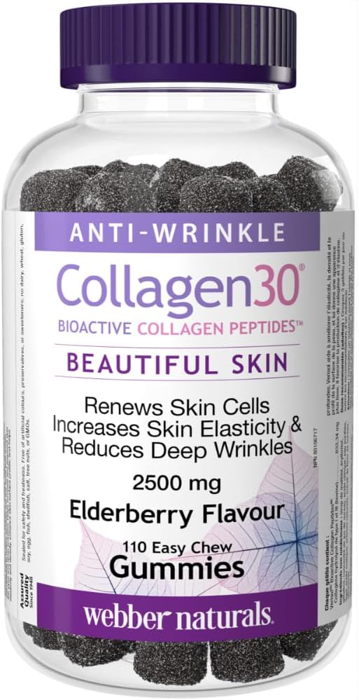 Webber Naturals Collagen30 Anti-Wrinkle Gummy, 2,500mg of Bioactive Collagen Peptides Per Serving, 110 Gummies, Helps Reduce Deep Wrinkles, Fine Lines & Stimulates Skin Cells Webber Naturals Collagen30 Anti-Wrinkle Gummy, 2,500mg of Bioactive Collagen Peptides Per Serving, 110 Gummies, Helps Reduce Deep Wrinkles, Fine Lines & Stimulates Skin Cells