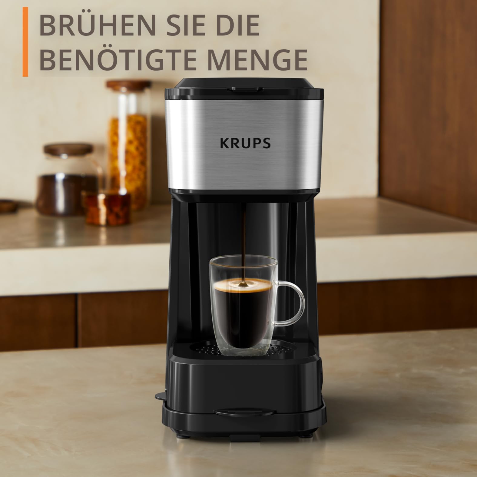 Krups Simply Brew Kaffeebereiter mit Filter 3 in 1, 3 Brühoptionen, amerikanischer Kaffee, hitzebeständige Glaskaraffe, doppelwandiger Reisebecher aus Edelstahl, KM207D