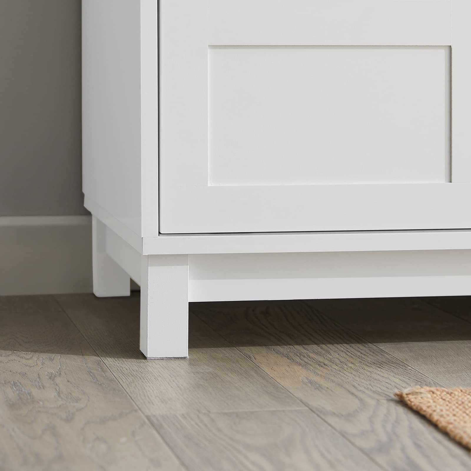 SoBuy Schuhbank mit Stauraum und gepolstertem Kissen - Multifunktionales Schuhregal mit 2 Schiebetüren für Flur und Eingangsbereich - Bequem, platzsparend, 114 x 40 x 53 cm, Weiß, FSR86-W