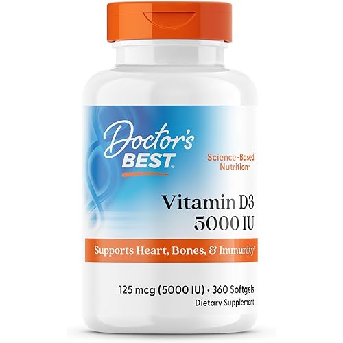 Doctor's Best Vitamin D3 5000 IU Softgels for Men & Women - Vitamin D Supplement for Immune System & Heart Health Support, 125 mcg per Serving, VIT D 3, Non GMO, Gluten Free, Soy Free - 360 Softgels