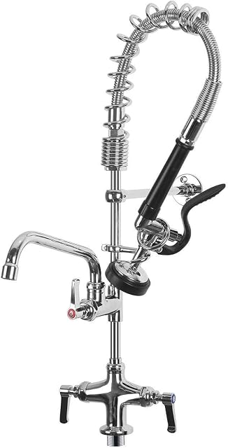 Commercial Kitchen Pre-Rinse Spray Tap POUGEO Pedestal Mini High Pressure Spring Sink Deck Mixer Faucet Chrome Plated,27 inch Arm Taps