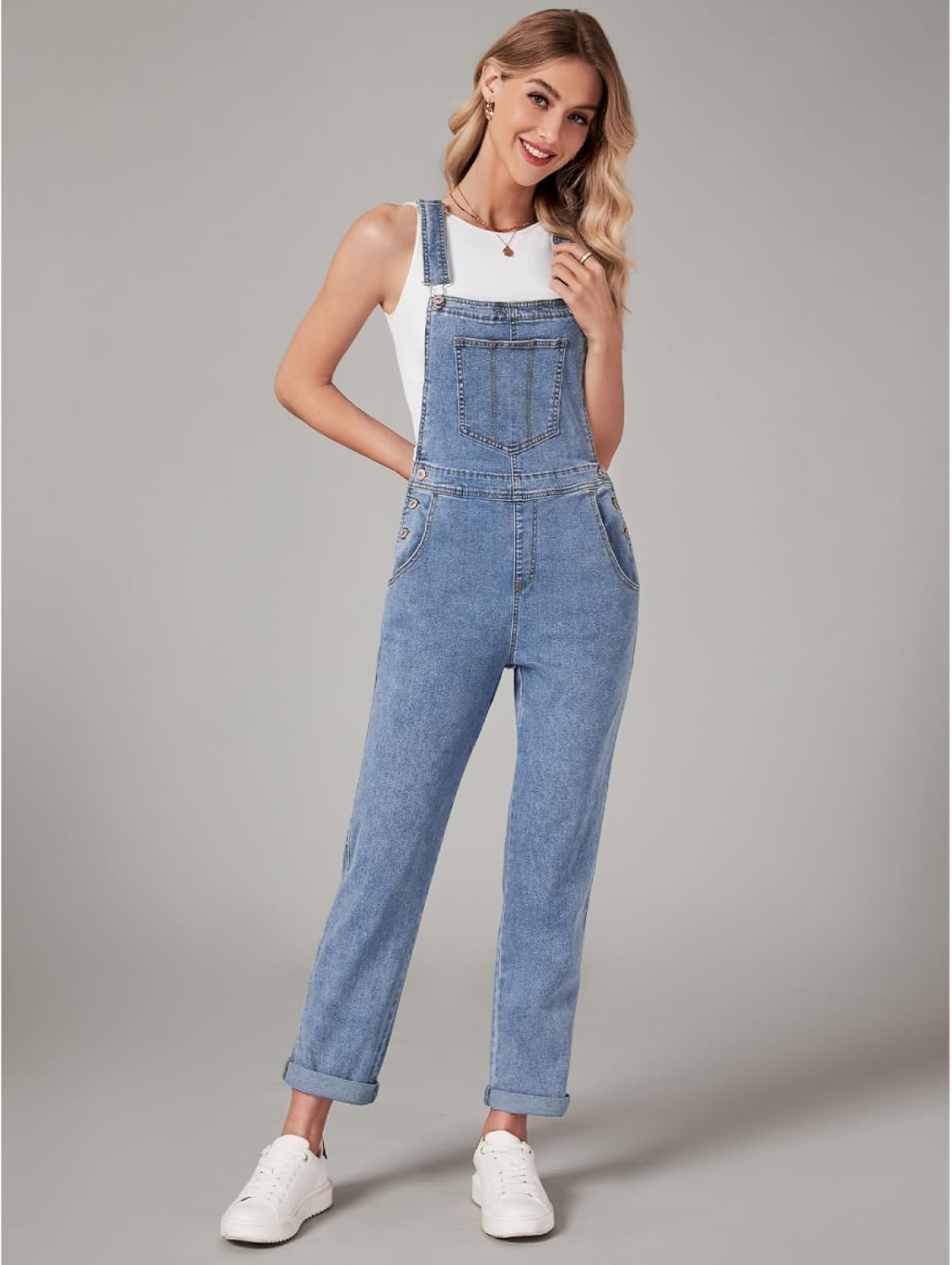 Vetinee Womens Classic Adjustable Straps Pockets Denim Bib Overalls Jeans Pants - Image 4