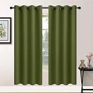 Yakamok Olive Green Blackout Curtains-Room Darkening Green Thermal Insulated Grommet Set of 2 Drapes for Bedroom Living Room, 52W x 72L,2 Panels
