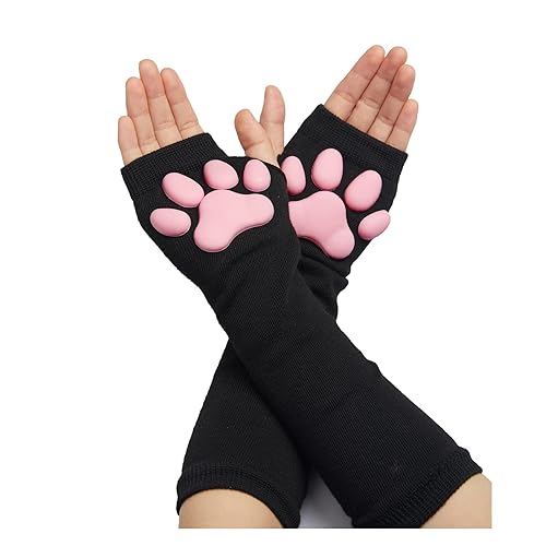 SIROLISA 3D Silicone Cat Paw Mittens with Ears Tails - Cute Cat Paw Toes Beans Socks Set for Women Girls Halloween Christmas Cosplay - BLACK GLOVES