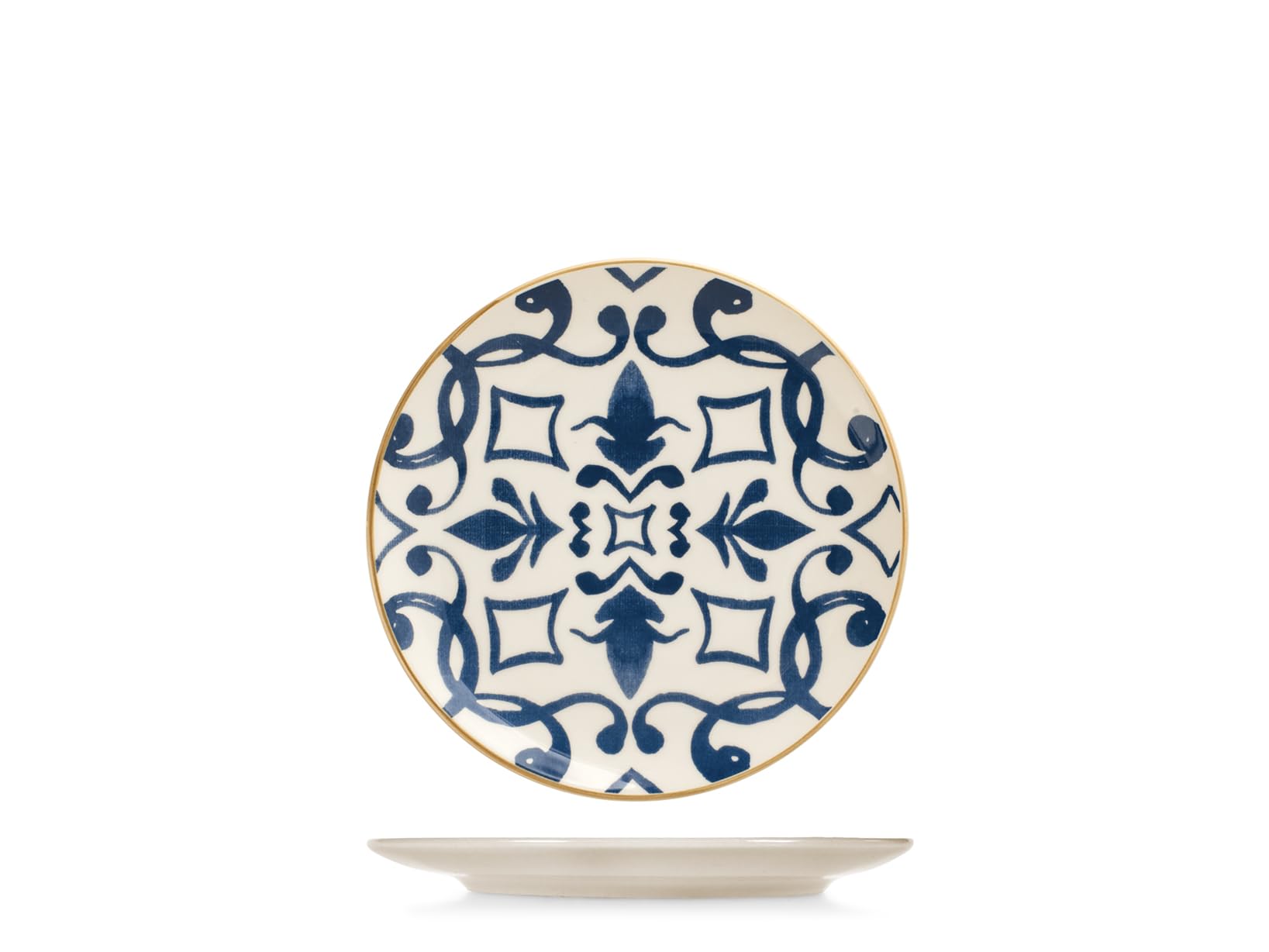 H&H Beatriz Servizio Tavola 18 Pezzi in Stoneware Decorato, Set Piatti Completo per 6 Persone, Design Blu con Motivi Floreali e Geometrici Ispirato alle Maioliche Mediterranee