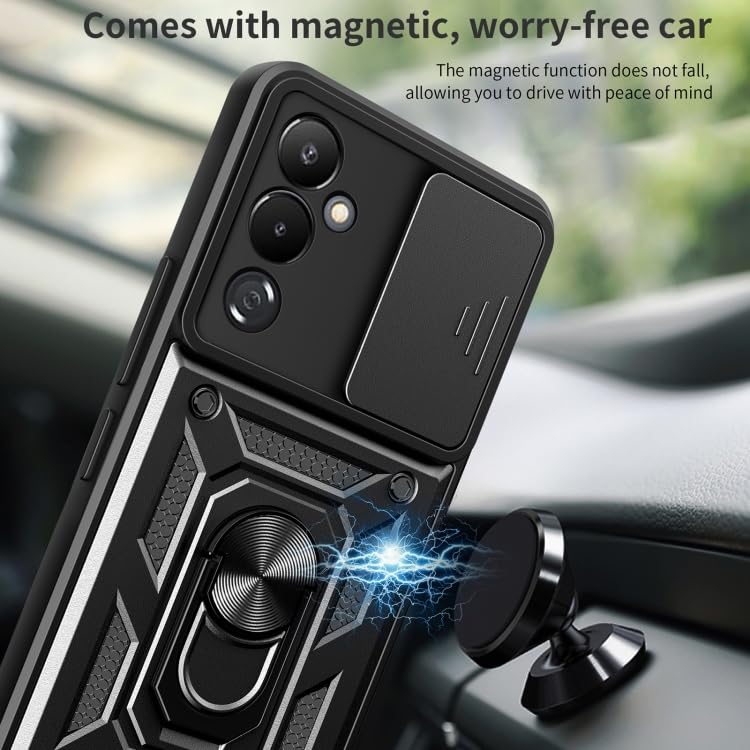 Image of PC Back Cover Case Compatible for Samsung Galaxy M15 /F15 5G with Slide Camera Shield Cover & Rotated Ring Stand|Military Grade Mobile Phone Cover Case for Galaxy M15 /F15 5G(Black)