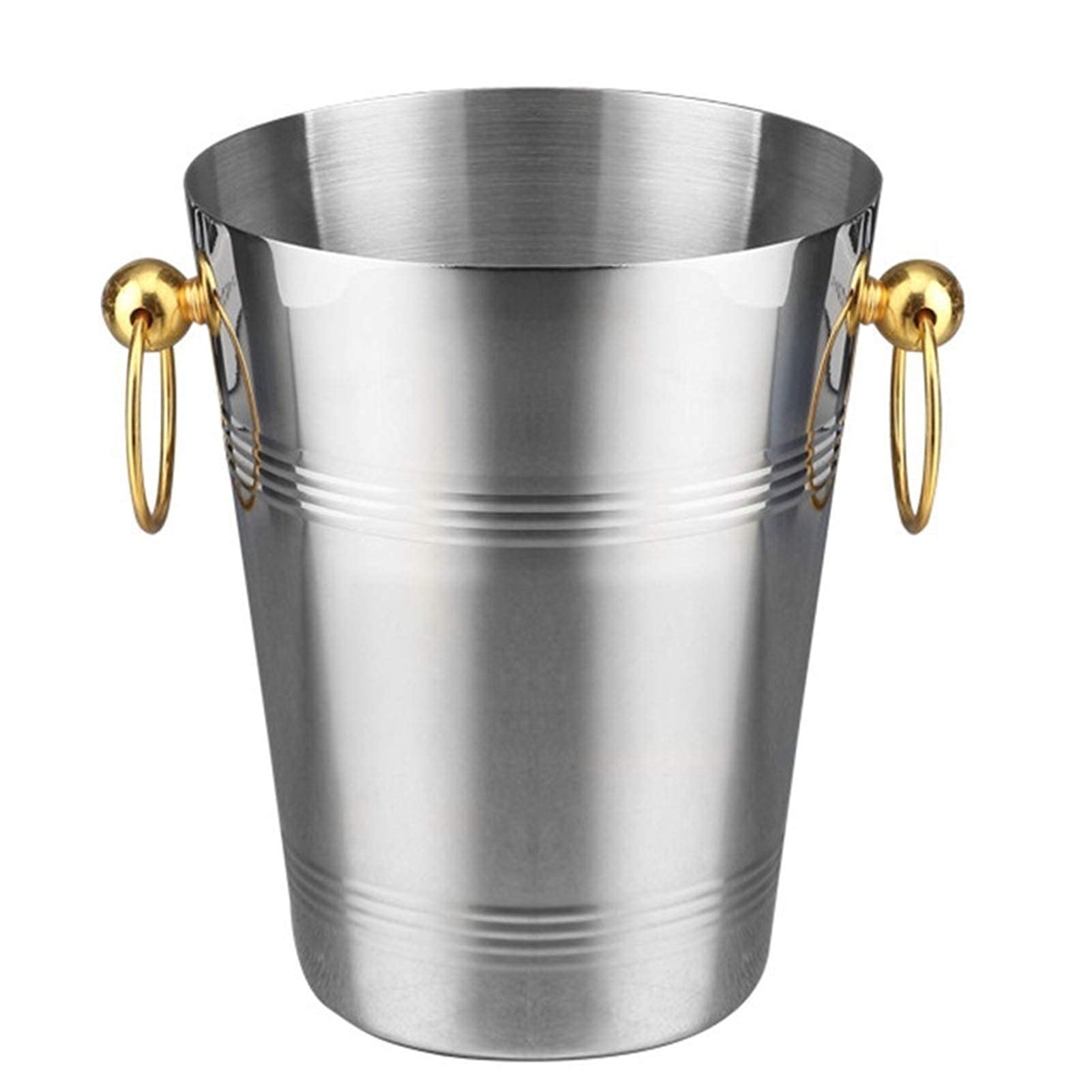 Cubo de Hielo con Pinzas para Hielo, Enfriador de Metal, Cubo de Hielo de Acero Inoxidable Aislado con Pinzas y Dos Orejas Doradas, para Fiestas, Camping al Aire Libre, Cubo de Hielo Creativo