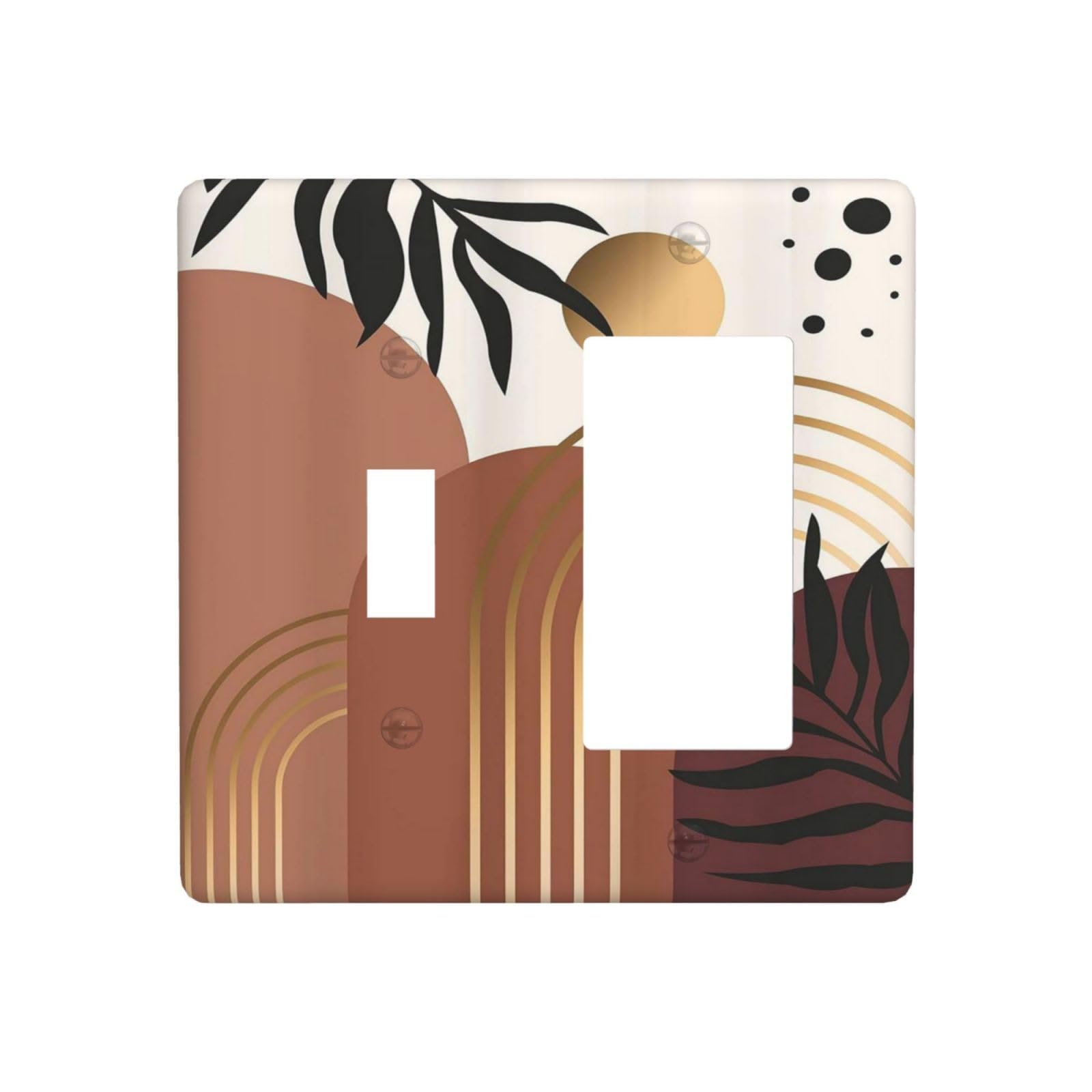 Abstract mid century boho sun arch aesthetic leaf 2 gang single toggle rocker combination light switch covers wall plate cover electrical faceplate