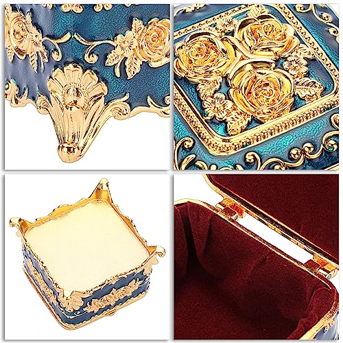 TOLIDA Boîte à bijoux vintage avec couvercle en or floral motif anneau ancien luxe boîtes de rangement pour boucles d'oreilles, colliers, bague comme cadeau Deco Square – vue 9