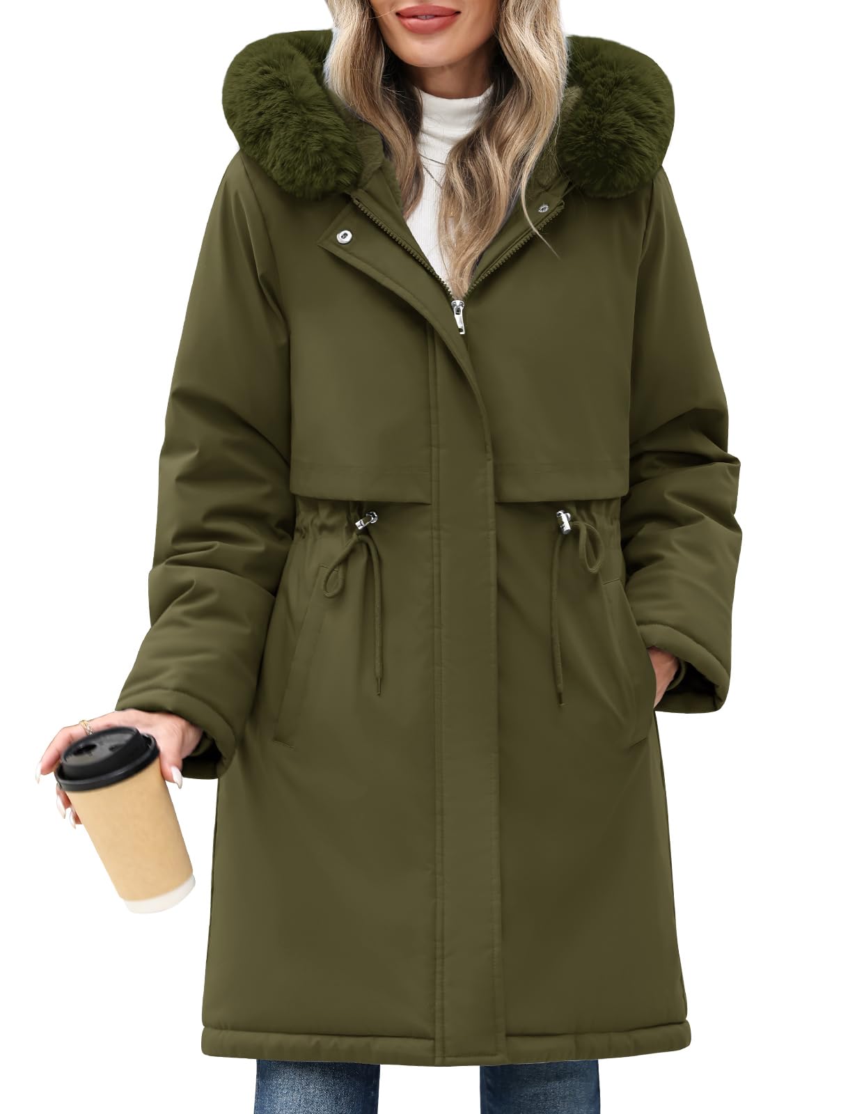 Abrigo Mujer Invierno Chaqueta Largo Parka Gruesa Cálido Chaqueta Polar con Capucha Elegante Abrigos Plumifero Prueba de Viento Chaquetas para Uso Diario y al Aire Libre