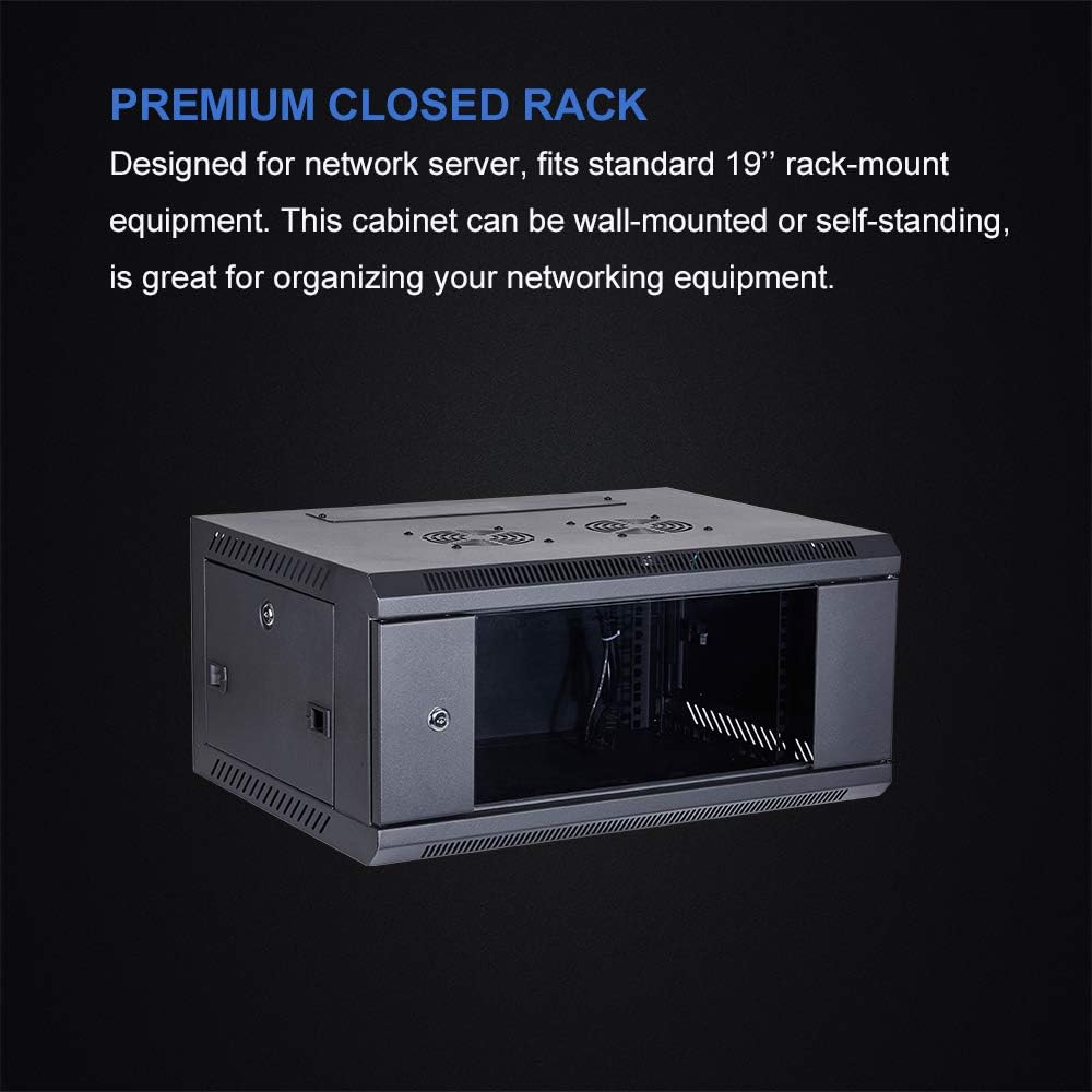 Black Friday - 80% OFF KENUCO [Fully Assembled + Fan Included] Professional Wall Mount Network Server Cabinet Enclosure 19-Inch Server Network Rack Black (6U)