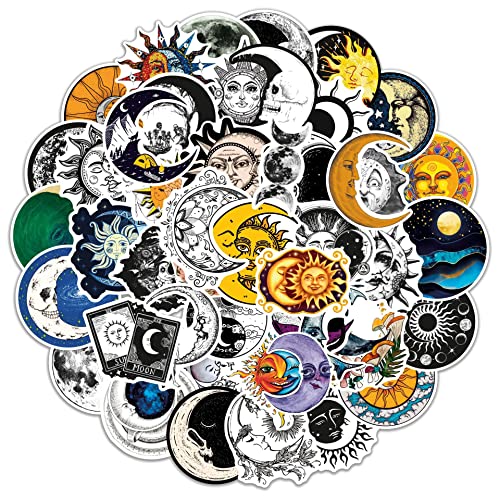 50pcs Moon Gothic Stickers for Kids, Waterproof Vinyl Decals for Water Bottles Laptop Luggage Cup Computer Mobile Phone Skateboard Guitar Helmet Snowboard Décor