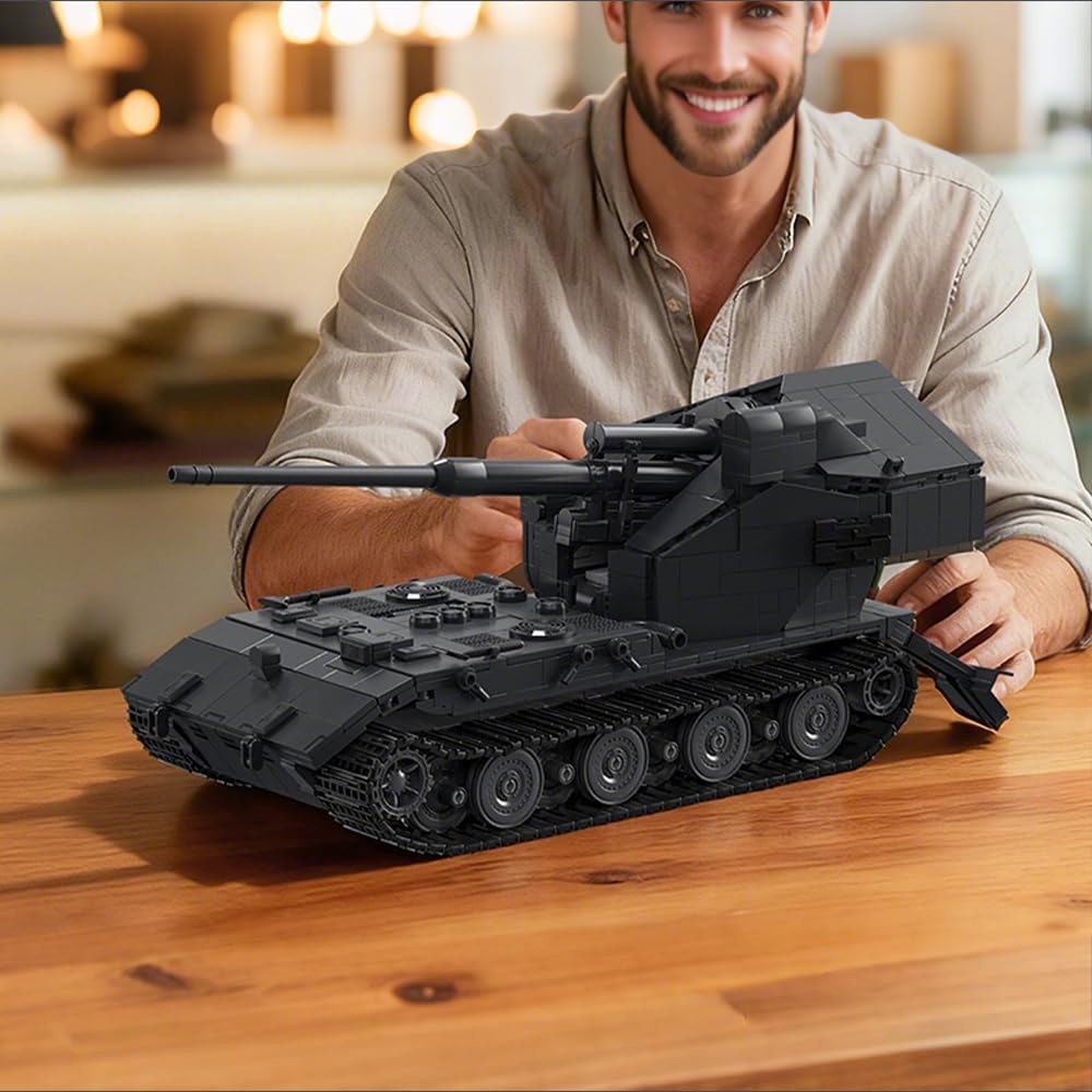 Technik Waffentrager E-100 WT Panzer Bausteine Bausatz, 2036 Teile Militär Deutscher Panzer Konstruktionsspielzeug, WW2 Armee Klemmbausteine Tank Modellbausatz, Geschenk für Teenager und Erwachsene