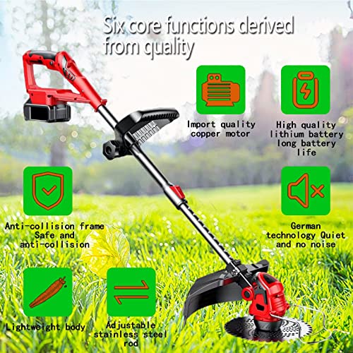 QMCVL Accu-grasmaaier, 3-in-1 telescopische grasmaaier, licht en krachtig, met 24 V-accu en oplader, geschikt voor alle soorten tuin, park, boerderij, fruittuinen (rood) - Afbeelding 5
