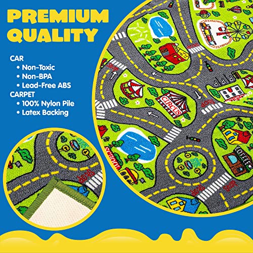 JOYIN Teppich Kinderzimmer 80x150cm mit 12 Mini Auto Spielzeug für Kinder, Spielteppich Straße Kinderteppich, Autoteppich Junge Mädchen für Schlafzimmer & Spielzimme - 5
