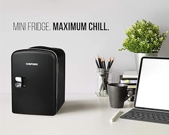 Chefman - Iceman Mini Portable Black Personal Fridge Cools Or Heats and Provides Compact Storage For Skincare, Snacks, Or 6 12oz Cans W/A Lightweight 4-liter Capacity To Take On The Go