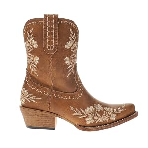 Roper Womens Wynona Floral Embroidered Snip Toe Casual Boots Ankle Low Heel 1-2 - Brown