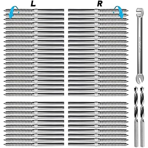 Steel DN Mate T316 Stainless Steel Left&Right Handed Thread Swage Lag Screws for Wood Post of 1/8" Deck Railing Kit, Cable Railing/Stair Deck Railing, DIY Baluster Hardware, Wrench Included (60 Packs) Cover