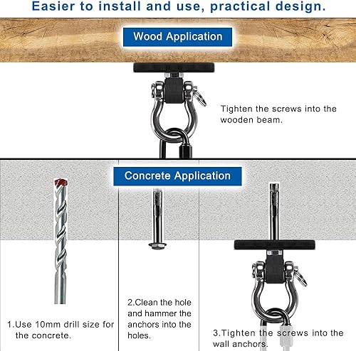Miniatura 6 de Kipika Colgador de pared para bolsa pesada, soporte giratorio para bolsa de boxeo resistente para gimnasio en casa, longitud ajustable para bolsa de