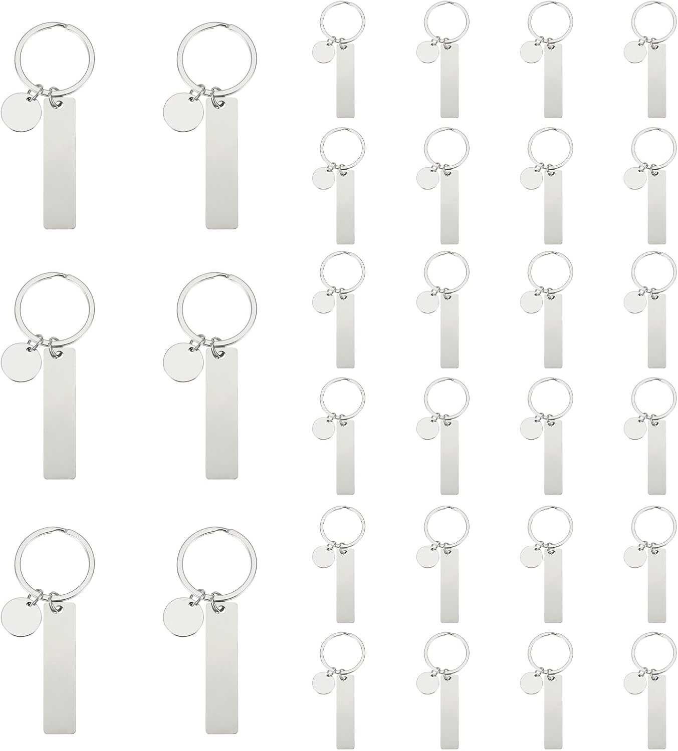 PATIKIL Stainless Steel Engraving Keychain Blanks, 30Pcs Metal Laser Engravable Stamping Blanks Key Ring Tags with Hanging Tag for DIY Keychain, Craft, Rose Gold/Silver Tone(Rectangular)