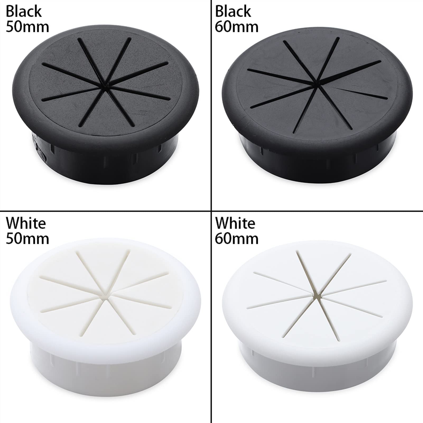 Passacavo da scrivania, 2 pezzi flessibile in silicone Copri foro for cavi Organizzatore di Passa attraverso la guarnizione rotonda Protettiva for cablaggio(Black,50mm)