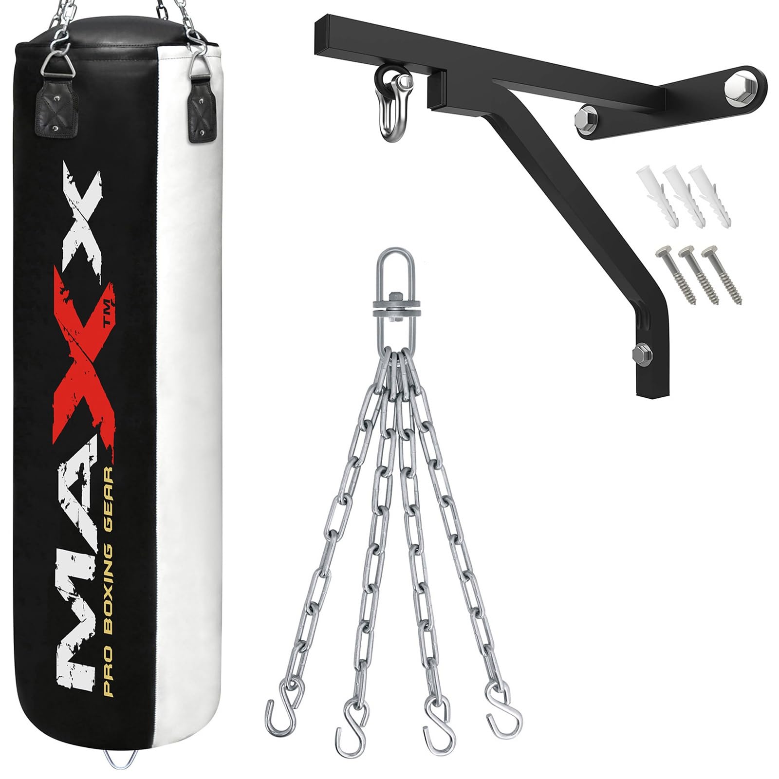Punching Bag Set with Free Bracket and Chain, Choose from 3 to 6 Feet Sizes (BLACK WHITE, 4FT)