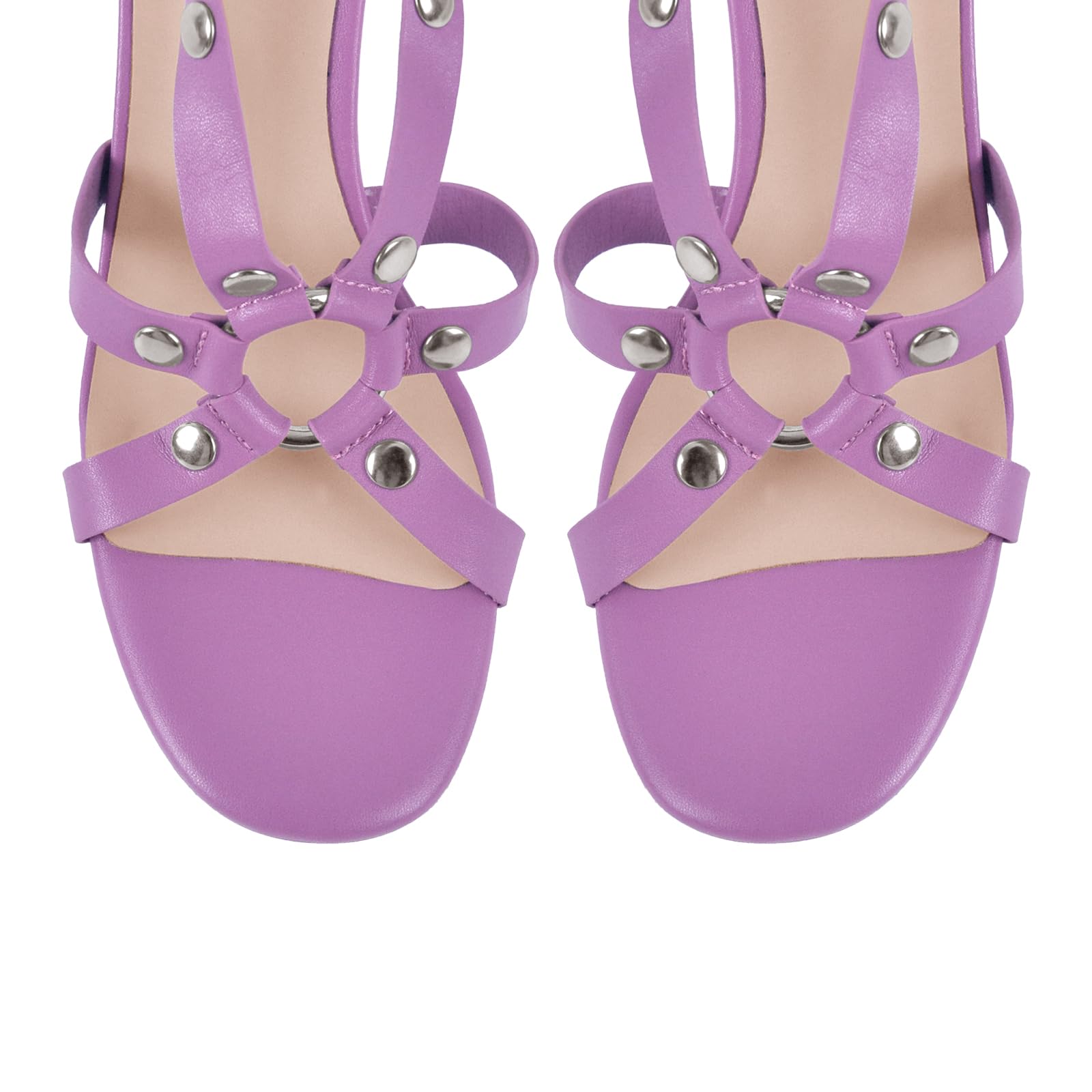 VERISSON Women's Grommets Stiletto Sandals Platform Open-back High Heels Cross Bands Open Toe Buckle-up Ankle Sandals Party Dressing: 12 Purple