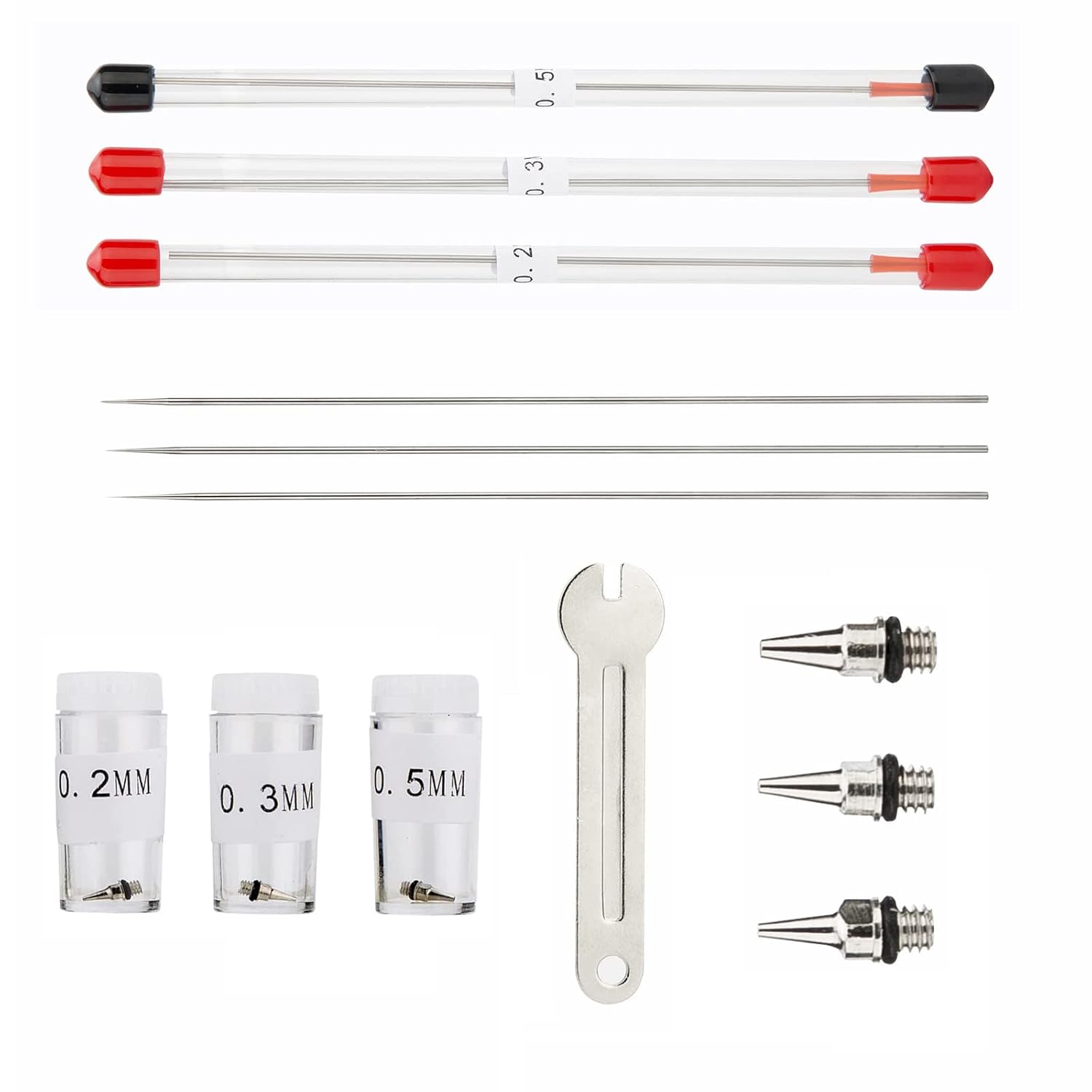 WANGCL Airbrush Needle And Nozzle Set 0.2mm/0.3mm/0.5mm + Nozzle