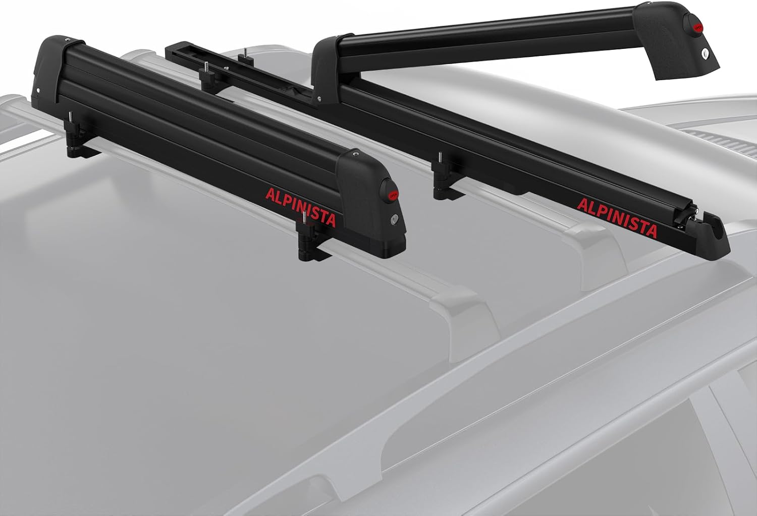 Alpinista Ski & Snowboard Rack for Car Roof with Sliding Extension, Snowboard Roof Rack Fits 5 Ski Pairs or 4 Snowboards, Aluminum, Universal for Square/Rectangular/Aero Bars Black