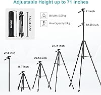 Vista 4 de Trípode para cámara de 71 pulgadas, trípode versátil para teléfono celular con soporte remoto inalámbrico para teléfono y bolsa de transporte