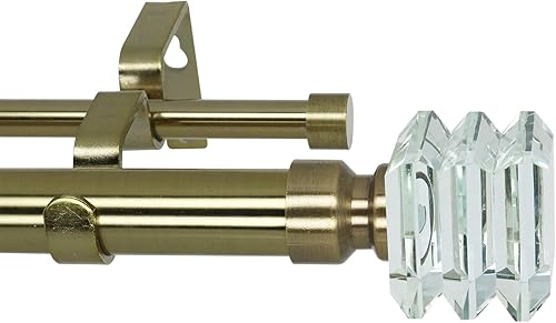 Meriville Lione - Barra telescópica de cortina de doble ventana de 1 pulgada de diámetro, acabado de cristal, 84 a 120 pulgadas, latón antiguo