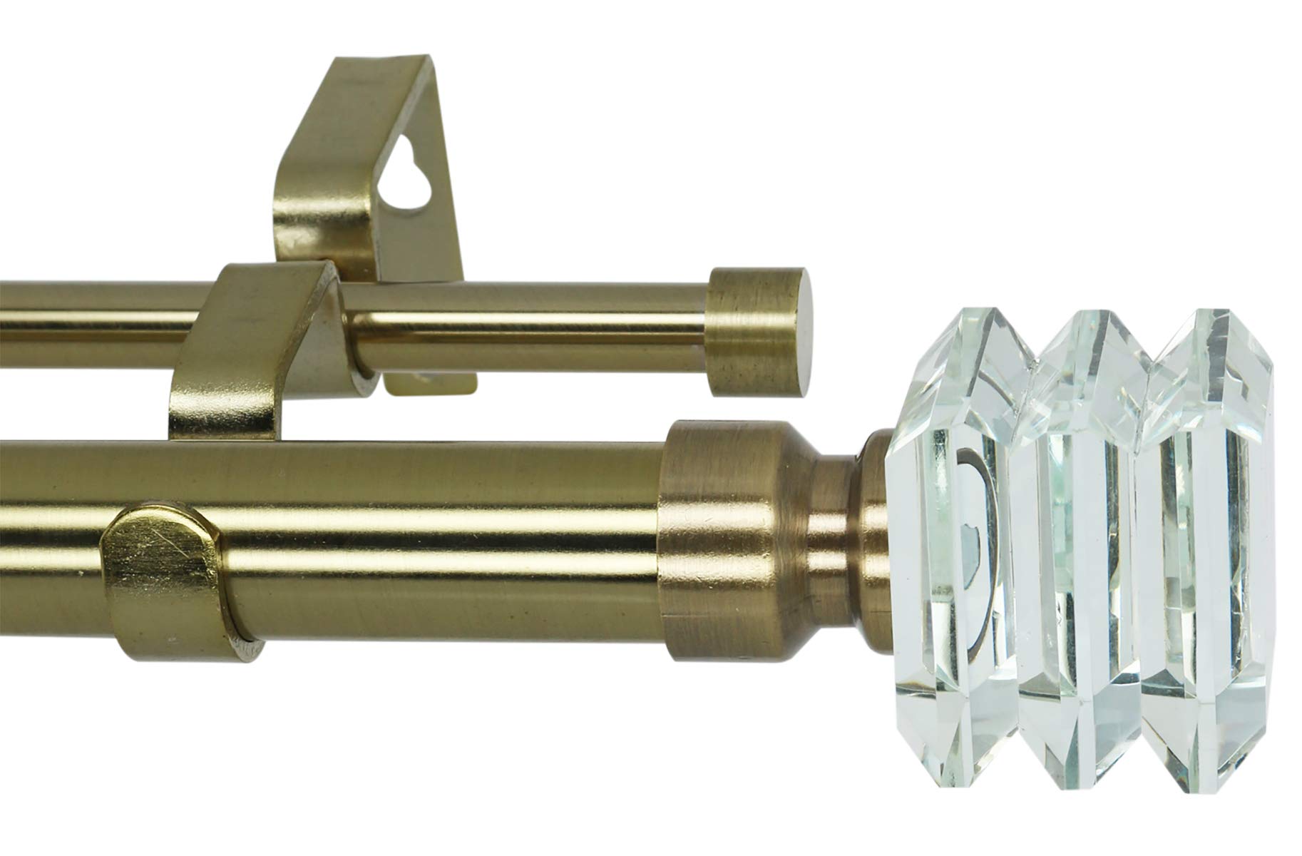 Meriville 1-Inch Diameter Lione Telescoping Double Window Treatment Curtain Rod, Crystal Finial, 84-Inch to 120-Inch, Antique Brass